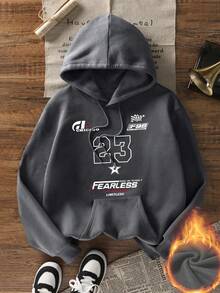 Sudadera con capucha versátil y de moda con estampado gráfico sencillo Ins 23, cuello redondo, color gris oscuro, para mujer, nueva para otoño/invierno - Gris Oscuro - Ver 2