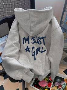 Áo sweatshirt nữ cỡ lớn in chữ "I'M JUST A GIRL" thời trang thu đông, áo sweatshirt in họa tiết, áo sweatshirt rộng rãi thoải mái mùa thu và đông, mùa thu, Lễ Tạ ơn, Giáng sinh, Lễ Tạ ơn - Màu Xám nhạt - Xem 1