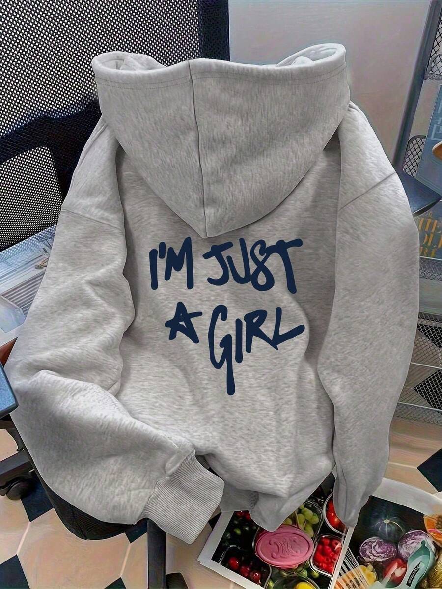 Áo sweatshirt nữ cỡ lớn in chữ "I'M JUST A GIRL" thời trang thu đông, áo sweatshirt in họa tiết, áo sweatshirt rộng rãi thoải mái mùa thu và đông, mùa thu, Lễ Tạ ơn, Giáng sinh, Lễ Tạ ơn - Màu Xám nhạt - Xem 1