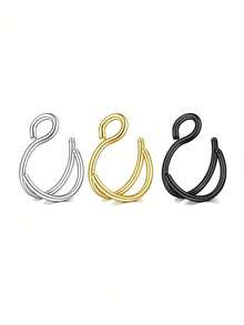 3Pcs/1Pc Women Fake Nose Ring Faux Piercing Jewelry 8Mm Fake Nose Ring Hoop For Faux Lip Nose Ring Set Fake Lip Ring Lip Nail New Daily Party