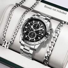 SOKI SOKI 一套男士商务时尚腕表，包含日历功能、可调节不锈钢表带、项链和手链，适合日常佩戴、生日礼物、派对、节日聚会等场合，是送给自己或朋友的理想礼物。不含礼盒。 - 銀色 - 查看 8