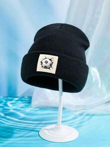 1pc Outdoor Casual Warm & Soft Stretchy Football Pattern Knit Beanie Hat, Suitable For Daily Wear, Great Gift Fall - A - View 2