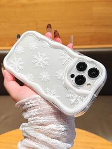 Schneewintersches Muster, transparentes 3D-Wellen-Randdesign mit Vollabdeckung und Stoßschutz, kompatibel mit iPhone 16, 16 Pro Max, 16 Pro, 16 Plus, XR, 15, 14 Pro Max, 12, 13 Pro, 11, stoßfeste und abriebfeste strukturierte Außenschale, Weihnachtsgeschenk, Halloween-Geschenk - Weiss - Übersicht 5