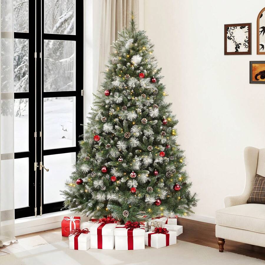 7.5ft Prelit Scotch Pine Christmas Tree W/ Remote Control Pine-Cones ...