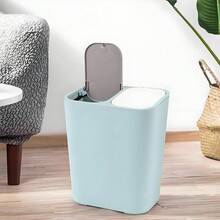 Trintion 12L Trash Bin Double Recycling Bin Rectangular Plastic Button Double Compartment Trash Recycling Suitable For Kitchen Office Home Living Room - Blue - View 4