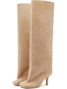 DOBOYG Suede Knee High Boots For Women Thigh High Boots Wide Calf Square Toe Stiletto Tall BootsChristmas - 綠色 - 查看 7