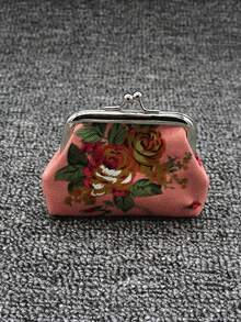 1/4-częściowy mały portfel w stylu vintage z różą z zamknięciem na kłódkę, poliestrowy, kwiatowy, płócienny, mała kosmetyczka, odpowiednia do codziennego użytku, na wieczór panieński i jako prezent na przyjęcie dla kobiet, portfel na pieniądze, mini portfel, portfel na monety Y2K