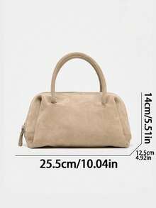 Women's Suede Shoulder Bag, Handbag & Crossbody Bag With Zipper, Bowling Bag Style, Boston Bag, Korean Fashion - 米色 - 查看 3