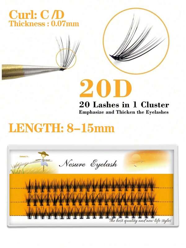 Waloshow 60 عنقود سمك عنقود واحد 0.07 ملم، لف C/D/DD، طول 6-15 ملم قابل للاختيار، 20 قطعة من إطالة رموش الحرير الناعم الشبيه بالنمر الأسود