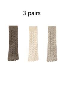 1/3/6 Pairs Women Solid Color Two-Toe Socks, Autumn/Winter Merino Wool Blend Mid-Calf Socks, Women Diamond Grid Toe Socks