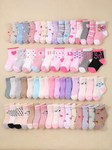 24-Pair Pack Of Baby Girl And Toddler Candy Colors Socks With Adorable Cartoon Animals - Butterflies, Rabbits, Hearts & Flowers. Fun, Unique Patterns, Skin-Friendly And Soft. , Versatile Mid-Calf Socks For Daily Wear, Festival Gifts, Travel. Colors And Styles Randomly Shipped - Multicolor - View 9
