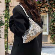 Women Shiny Sequins Handbag Fashion Tote Shoulder Bag For Work Daily Shopping Travel - Silver - View 4