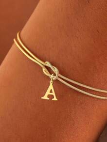 1pc Stainless Steel 26 Letter Charm Bracelet, Fashionable Infinity Circle Snake Bone Bracelet, Valentine's Day Gift