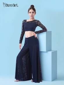 DonsGirl Komplet damski: koronkowy top z odkrytymi ramionami i szerokie spodnie – do aerial jogi, występów baletowych i baletu klasycznego oraz do noszenia na co dzień