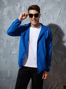 Men's Lightweight Jacket Outdoor Casual Windbreaker Waterproof Ultra-Light Solid Color Jacket Cycling Long Sleeve Coat - Royal Blue - View 3