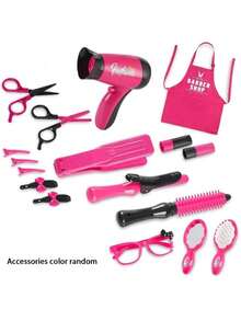 女孩美容美发沙龙套装，17 件装过家家美容沙龙玩具，配有逼真的配件，适合小女孩的过家家发型设计玩具套装 - 彩色 - 查看 13