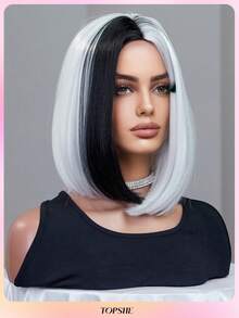 TOPSHE 30cm zweifarbige kurze gerade Haare ohne Pony, schwarze Perücken für Frauen, weiches, hitzebeständiges synthetisches Haar, für den täglichen Gebrauch, Partys, Halloween & Cosplay, Halloween Kostüm