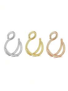 3Pcs/1Pc Women Fake Nose Ring Faux Piercing Jewelry 8Mm Fake Nose Ring Hoop For Faux Lip Nose Ring Set Fake Lip Ring Lip Nail New Daily Party