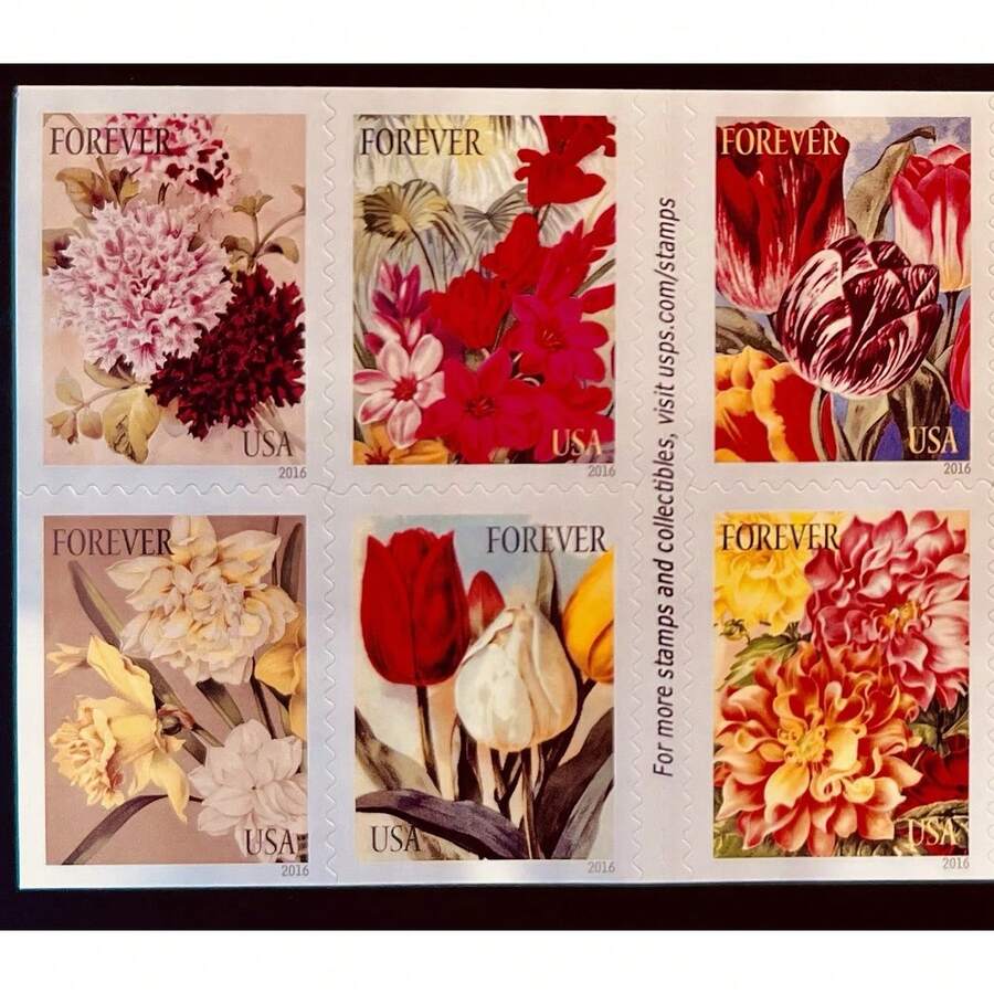 100 Multi-Color Forever Postage Stamps Collectibles Botanical Art Style Orders For Scrapbooking & Everyday Mailing 2016