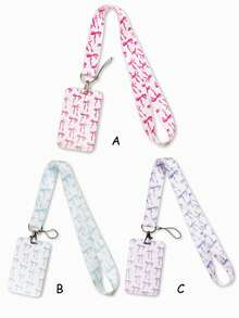 1pc INS Style Pink Bow Cherry & Heart Bow Pattern Hanging Rope Card Holder, Key Chain Hard Case ID Card Holder, Suitable For Bus Card, ID Card, Work Card, Student ID, Convention Card, Party Badge School Supplies, Back To School - Multicolor - View 14