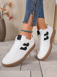 Women's Casual Lace-Up Flat Athletic Sneakers For Daily Wear And Leisure