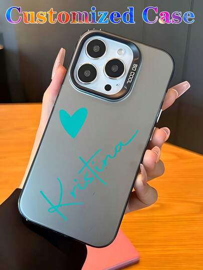 Customized Minimalist Heart & Name Text Letter Transparent Shockproof Phone Case, Suitable For A13, A14, A15, A16, A33, A34, A35, A52, A53, A54, A55, S20, S21, S22, S23, S24, S25 Ultra Plus, 11, 12, 13, 14, 15, 16 Pro Max