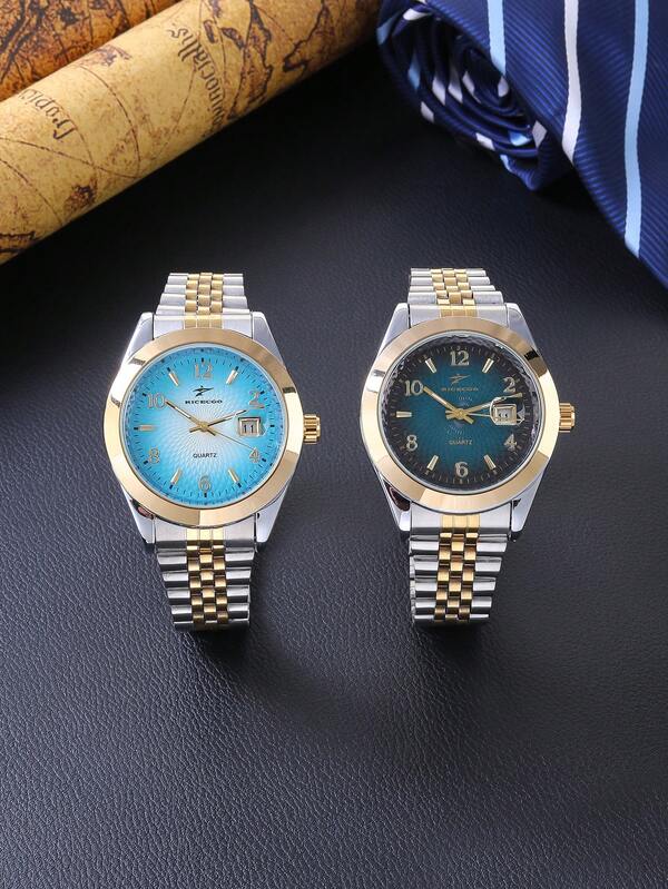 RICECGO RICECGO 1 PC Classic Men's Quartz Watch, Gold Strap, Stainless Steel Case, With Date Display, Light And Luxurious Atmosphere, Suitable For Holiday Gifts And Daily Wear