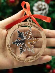 LICVIC Custom Christmas Decorations With Name, Personalized Christmas Tree Decorations, Customized Christmas Ornaments, Customizable Text Christmas Gifts, Wooden Snowflake Pendant, Diy Ornaments, Christmas, Party Decorations, Living Room Decor, Bag Charms, Garden, Room Decor, Boys, Girls, Mom, Dad, Family - Style a - View 3