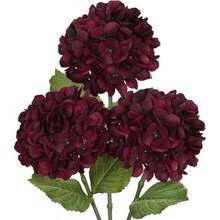 3Pcs Burgundy Hydrangea Artificial Flowers 28. Real Large Faux Silk Red Hydrangeas Flowers With Stems Flower Home Wedding Floral Arrangement Centerpiece Table Vase Fall Decor - 酒紅色 - 查看 2