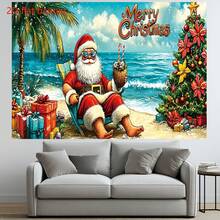 2D Père Noël assis sur la plage, fond de photomaton de Noël joyeux - Décoration polyvalente d'intérieur/extérieur pour fête et événement - Fabriqué en polyester, sans électricité requise, idéal pour la décoration de Noël