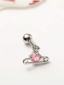 1pc Pink Series Bow & Flower Zirconia Encrusted Super Shiny 316 Titanium Steel Ear Cartilage Piercing Jewelry, Suitable For Gifts/Holidays - Multicolor - View 13