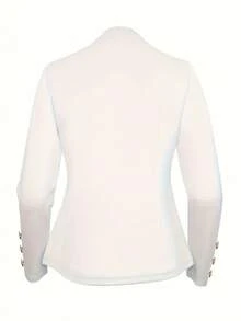 Women's Elegant Solid Double Breasted Jacket - Fashionable Long Sleeve Outerwear, All Season, No Tie Decorative Buttons, Great For Casual Or Office Wear, Local Warehouse Direct - White - View 2