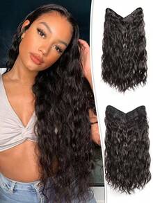 1PC V-Shaped Clip-In Hair Extensions For Women Multi-Color 22-Inch Length Natural Wave Synthetic Heat-Resistant Fiber Wig Suitable For Everyday Wear