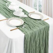 1/6/12 Pack Romantic Bohemian Style Gauze Table Runner | Long Cotton Soft Breathable Bali Table Runner For Summer Wedding Birthday Party, Bridal Shower, Baby Shower, Thanksgiving, Christmas, Table Decoration, Holiday Dinner, Halloween Christmas Decoration - 鼠尾綠 - 查看 11