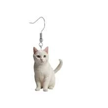 1 Pair Cute 2D Acrylic White Cat Cartoon Earrings, Suitable As Gift