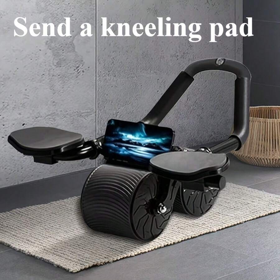 Automatic Rebound Abdominal Roller With Knee Pad - Base, Core Strength Trainer, Home Fitness Equipment - Heavy-Duty Structure Design - Suitable For Beginners And Advanced Users - Space-Saving Design - No Power Required - Black, Knee Pad Support, Modern Sportswear, Durable Construction, Manual Exercise Tool, Essential For Fitness Enthusiasts