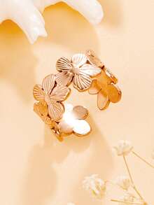 1pc Elegant Thick Metallic Flower Wide Band Stainless Steel Ring, Vacuum Plated 18K Gold For Women, Waterproof Jewelry Gift - Single Ring - View 14