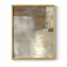 1pc Restickable Framed Modern Rustic Abstract Art Print, Wood Frame, Soft Geometric Shapes, Textured Brushwork, Contemporary Neutral Tones, Statement Wall Art Home Decor, Wall Art For Living Room, Entryway, Bedroom Art, Made In USA, Ready To Hang Art Prints - Gold - View 1