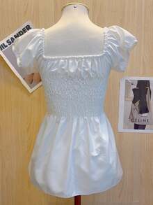 Women's Light, Cropped, Cute, Elegant, Classic Fashion Blouse - White - View 2