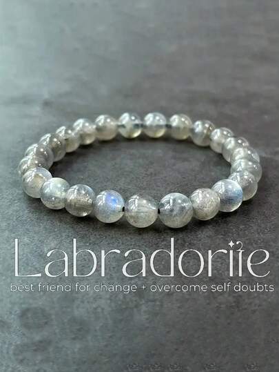 8毫米天然拉长石串珠手链 - 手工波西米亚风饰品，象征内在力量、勇气和正能量 - 适合女性/男性的灵性脉轮礼物（情人节、母亲节、父亲节） - 拉长石宝石饰品，守护你的自信，优雅配饰，抛光工艺，冥想必备，波西米亚风，正念生活装饰