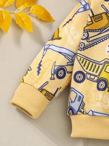 2 件装男婴建筑车辆印花长袖运动衫 T 恤和破洞牛仔裤套装，春季和秋季 - 彩色 - 查看 4