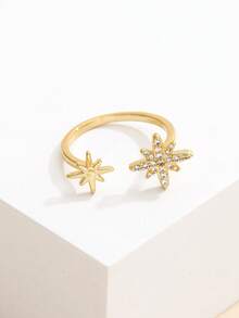 1pc 14K Gold Plated Fashionable Copper Zirconia Star Open Ring For Women's Daily Wear