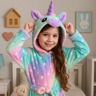 Bata con capucha de unicornio para niñas, niños y niños pequeños - Bata de baño esponjosa y cálida, bata de baño para niños pequeños, ropa de dormir acogedora, ropa de estar por casa de invierno, regalo de cumpleaños y Navidad