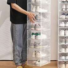 1/6/12 piezas Cajas de plástico transparente para zapatos en el dormitorio, cajas plegables y de almacenamiento para zapatos, con tapas abatibles, gabinetes de zapatos transparentes colocados debajo de la cama.