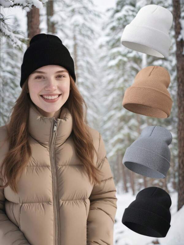 1 peça/2 peças/3 peças de chapéus de malha simples para mulheres e homens, chapéus de inverno da moda em cores sólidas e quentes, usados por homens e mulheres no inverno, elásticos, adequados para a circunferência da cabeça, adequados para a vida diária, aquecimento ao ar livre, presentes de Natal, presentes de Ano Novo, presentes de feriado