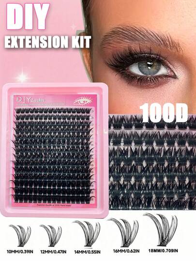 224pcs 100D Curly Soft Thick Eyelash Clusters, DIY Eyelash Extension Kit Single Eyelash Cluster 10-18mm Hybrid Long Holiday Eyelashes Ultra Light Reusable Independent Segmented Eyelashes Suitable For Beginners To Use At Home Or Going Out, Weddings, Halloween, Christmas