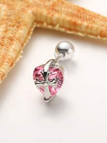 1pc Pink Series Bow & Flower Zirconia Encrusted Super Shiny 316 Titanium Steel Ear Cartilage Piercing Jewelry, Suitable For Gifts/Holidays - Multicolor - View 3