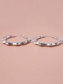 1对女士时尚镂空粗竹圈耳环，镀金，基本款，多种款式可选 - 竹節金色 - 查看 9