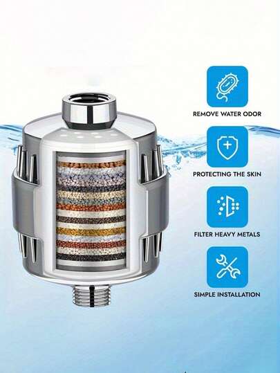 30-Level Shower Filter With Vitamin C & E, Suitable For Hard Water, High Output Shower Head Filter For Chlorine & Fluoride Removal, Water Flow Preserving Design, Chrome Color, Bathroom Decor