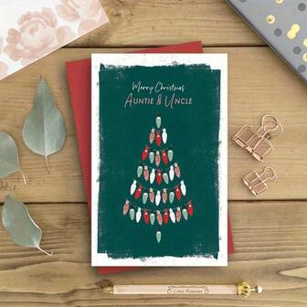 1pc Merry Christmas Auntie & Uncle Greeting Card - Festive Holiday Card With Envelope For Family, Dark Green Seasonal Note Card For Special Relatives